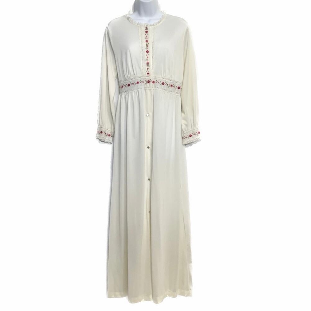 GILEAD Vintage 60s 70s long chiffon flower embroidered nightgown  Size 34 M